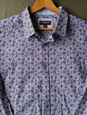 Johnston & Murphy Long Sleeve Cotton Shirt Mens XXL Floral Geo Flip Cuff